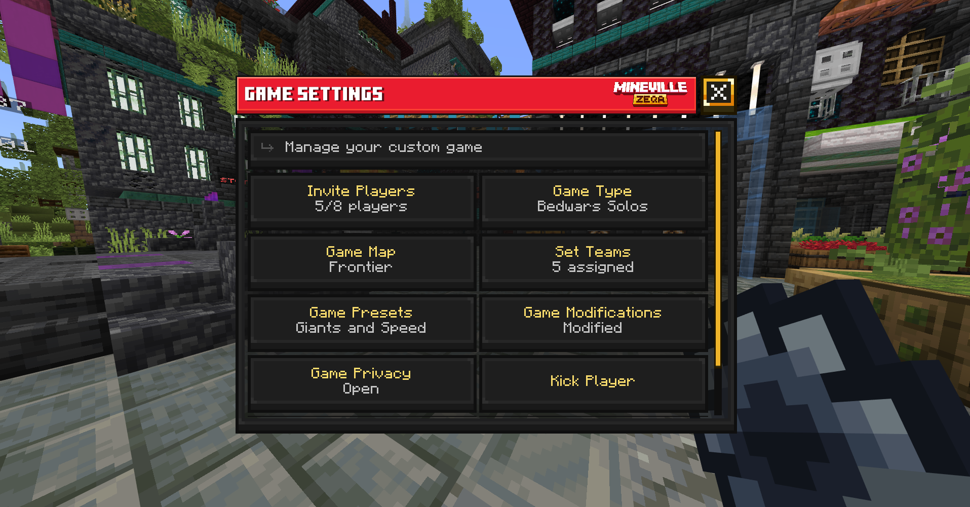 The Game Settings menu for a custom game host
