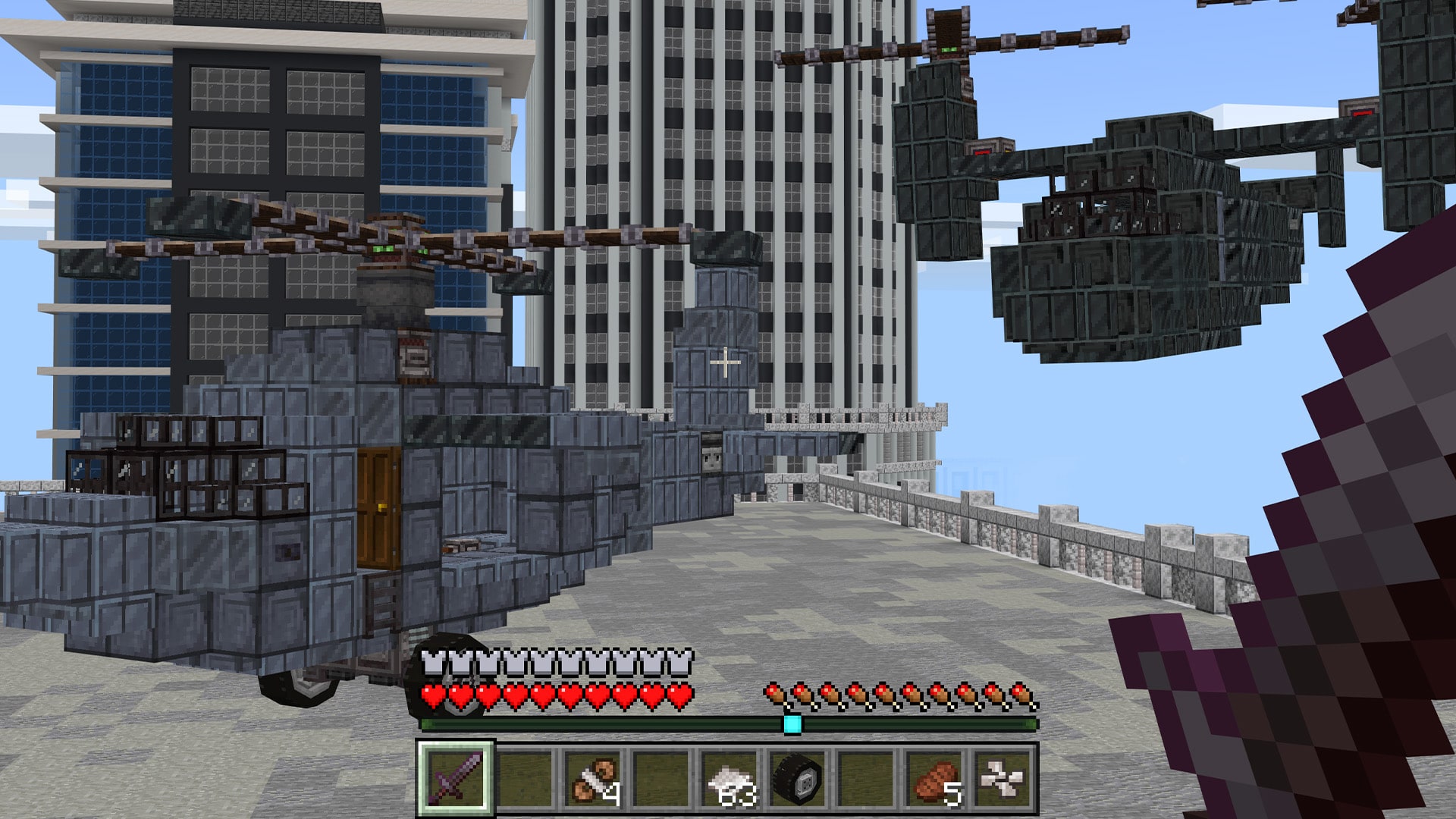 Helicopters on a city rooftop
