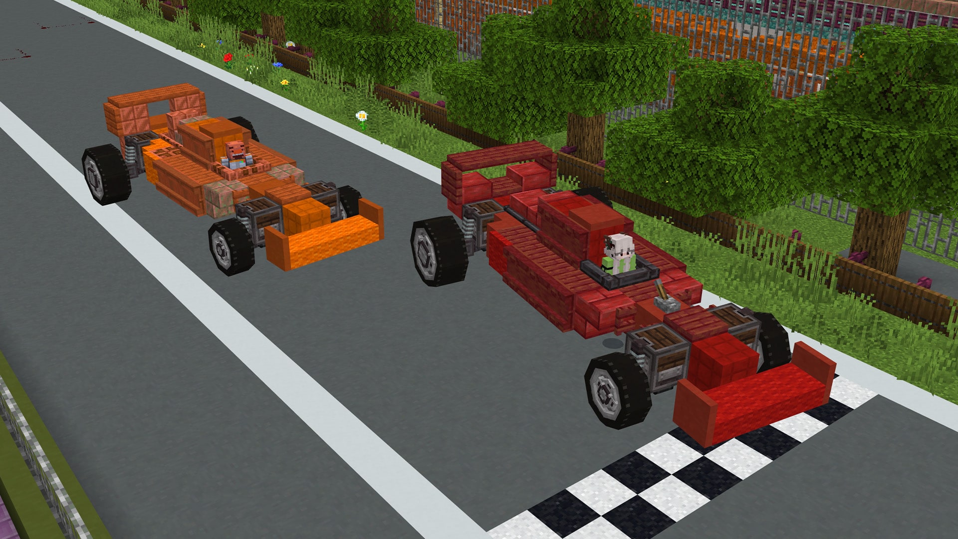 Race cars on the starting grid